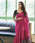 Elegant Deep Magenta Soft Silk Saree with Contrast Woven Border