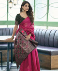 Elegant Deep Magenta Woven Art Silk Saree with Contrast Border