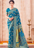 Royal Peacock Blue Banarasi Silk Saree with Peacock Motif Pallu