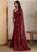 Glamorous Wine Sequins Hand-Embroidered Georgette Saree