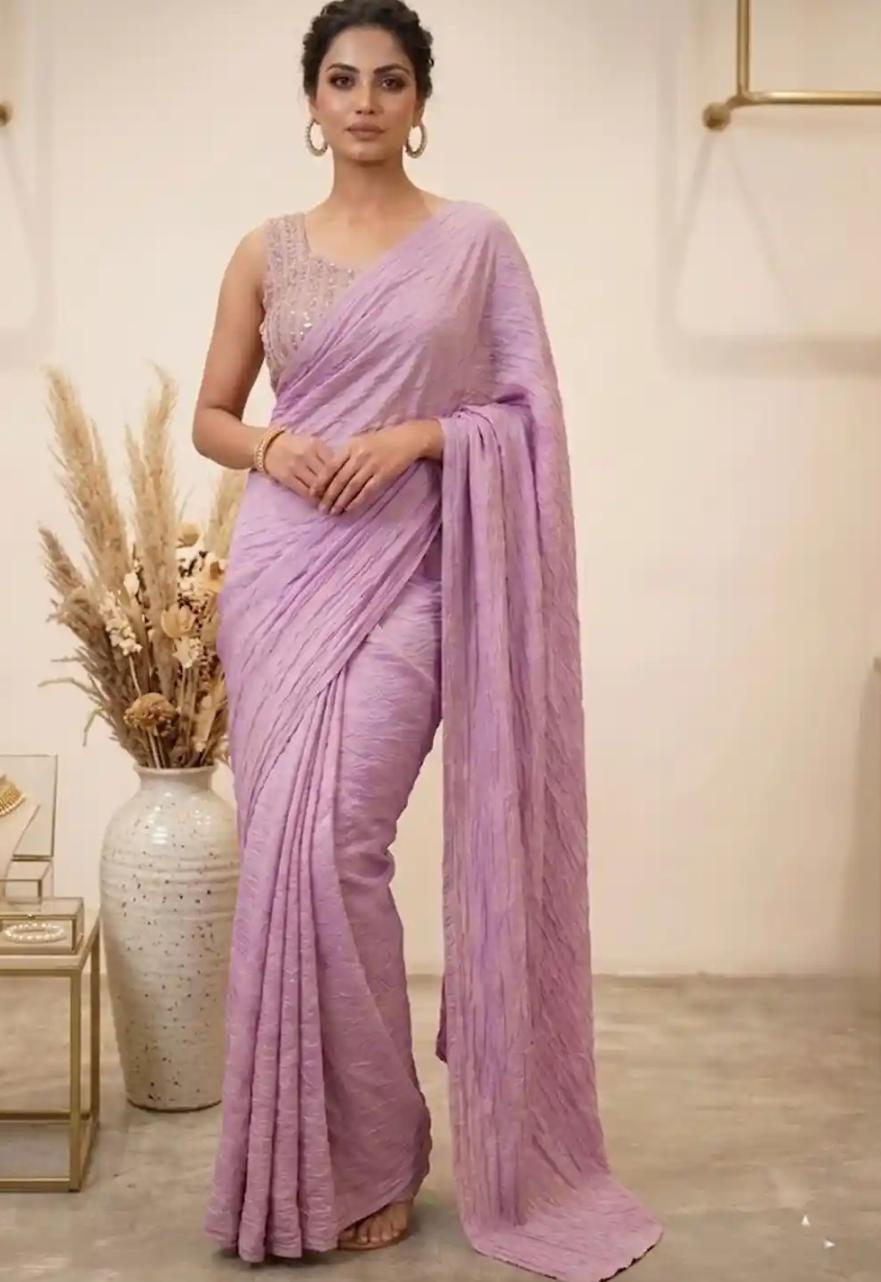 Lavender Elegance Monochromatic Crushed Georgette Saree