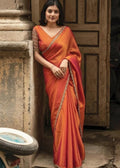Radiant Dual-Tone Rust Orange Tissue Silk Shimmer Saree