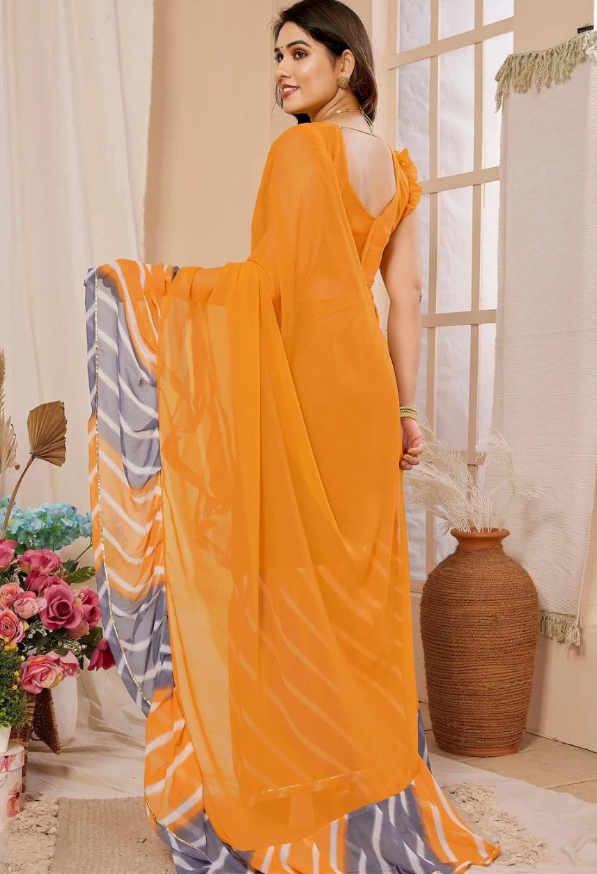 Mustard Yellow Georgette Saree with Contemporary Leheriya Ruffle Border