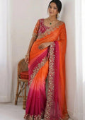 Festive Orange and Fuchsia Pink Ombre Georgette Gota Patti Saree