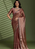 Enchanting Rose Gold Metallic Tissue Silk Saree with Embroidered Scalloped Border